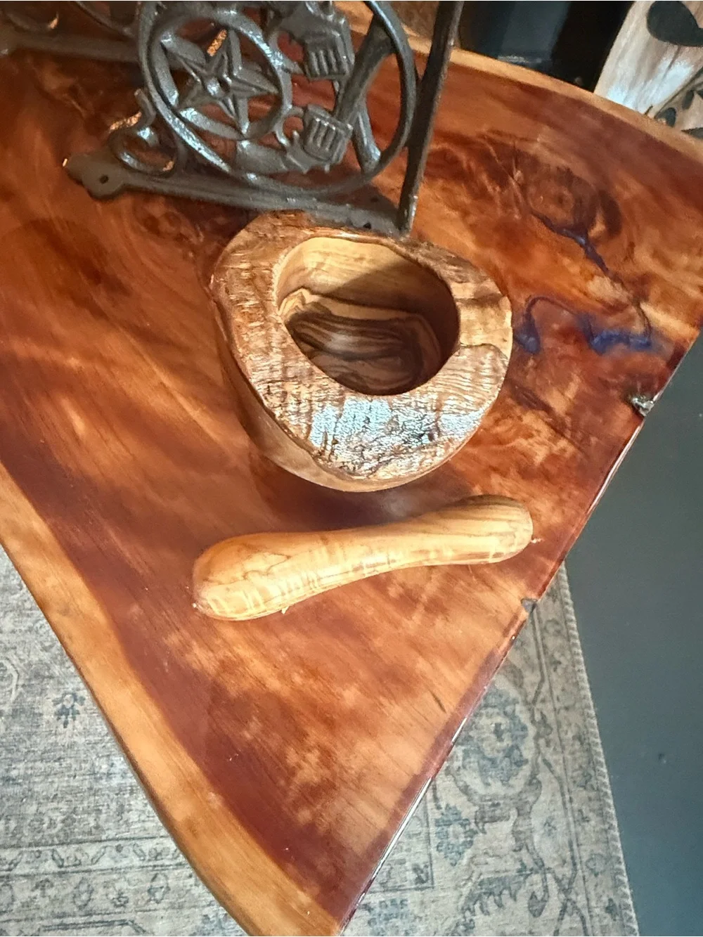 Hand-Carved Wooden Mortar and Pestle - Natural Wood